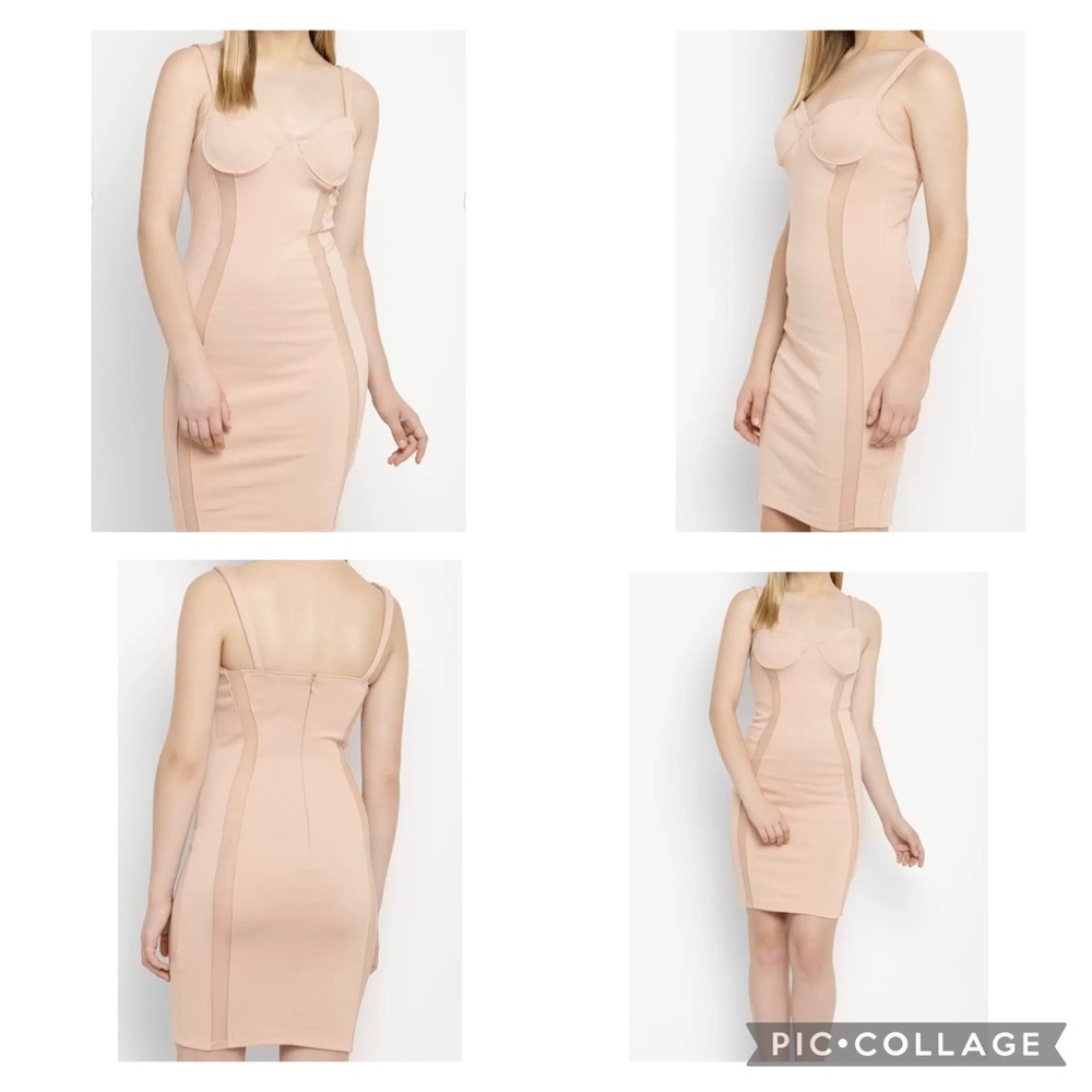 Forever 21 Light Blush Pink Faux Bustier Bodycon Dress w Sheer Curvature Panels